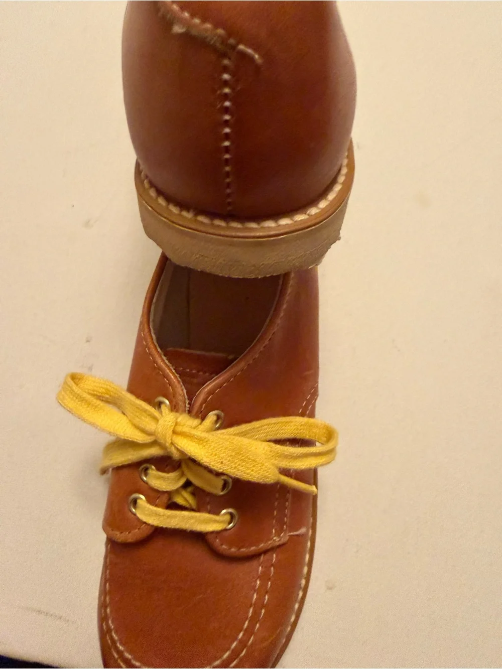 Kids Brown Leather Lace-Up Shoes with Yellow Laces